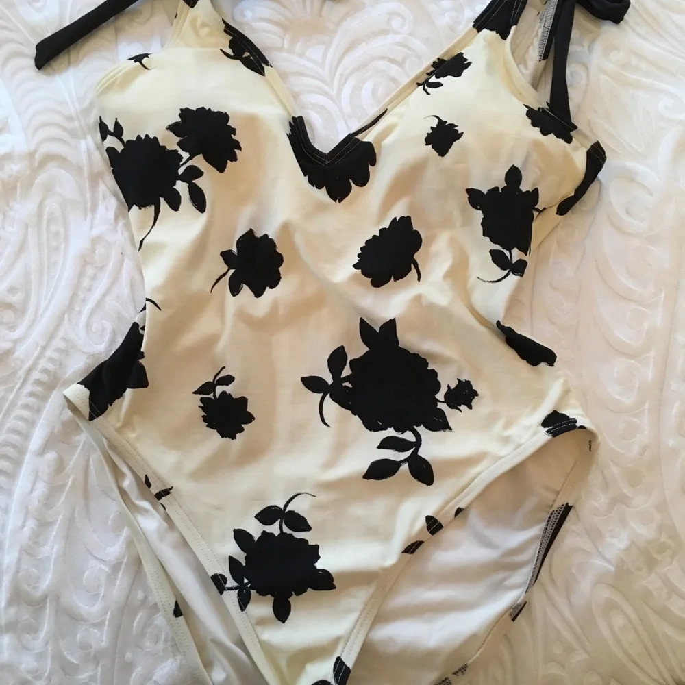 Kate Spade Cream One-Piece Swimsuit with Black Floral Print - Picture 2 of 12